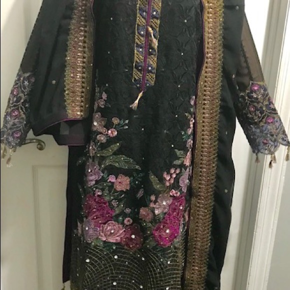 Black cotton with multi color work - Picture 1 of 2